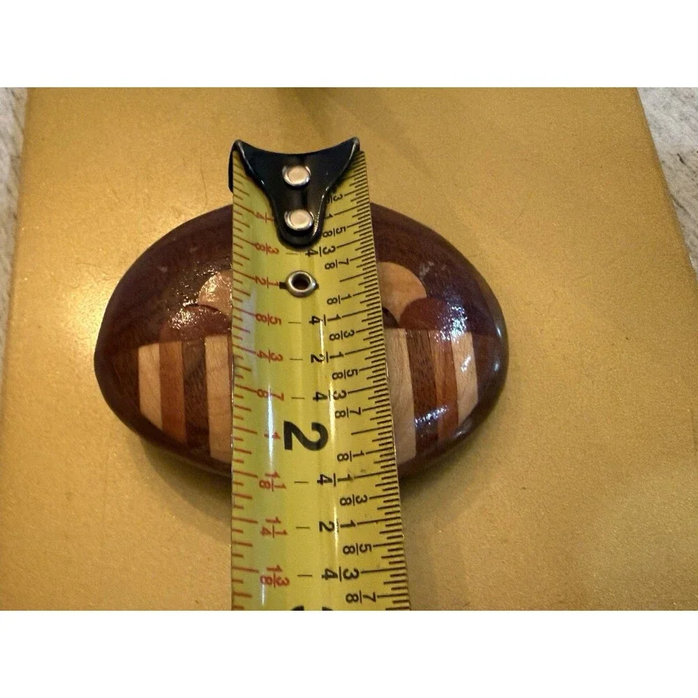 Vintage 1970s Wood Inlaid Scarab-Like Belt Buckle Geometric Marquetry Veneer Art